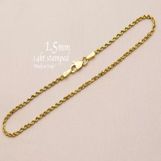 14k Solid Yellow Gold Rope Chain Necklace Bracelet 1mm-10mm Men Women Sz 7"-30"