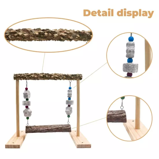 Bird Swing Toy, Wooden Parrot Perch Stand with Calcium Stone Chewing Toys, Bi...