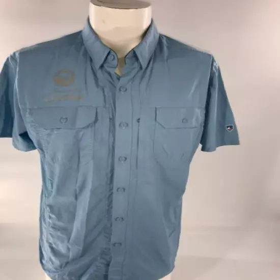 Kuhl Short Sleeve Fishing Shirt M Light Blue Nylon Miller Tour Utah YGI F2-168