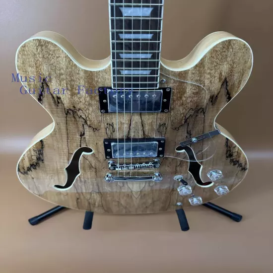 Semi-Hollow Body Natural Electric Guitar Transparent Pickguard Fixed Bridge