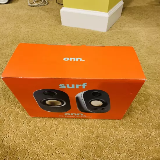 onn. AC Powered Computer Speakers with Volume and Bass Controls