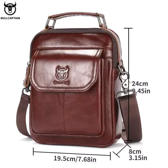 Men'S Genuine Leather Shoulder Bag Multifunctional 7.9-Inch Tablet Handbag Retro