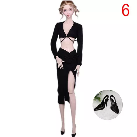 Black Dress For 11.5" Doll Outfits Clothes Top Split Skirt Clothes Set Sandals