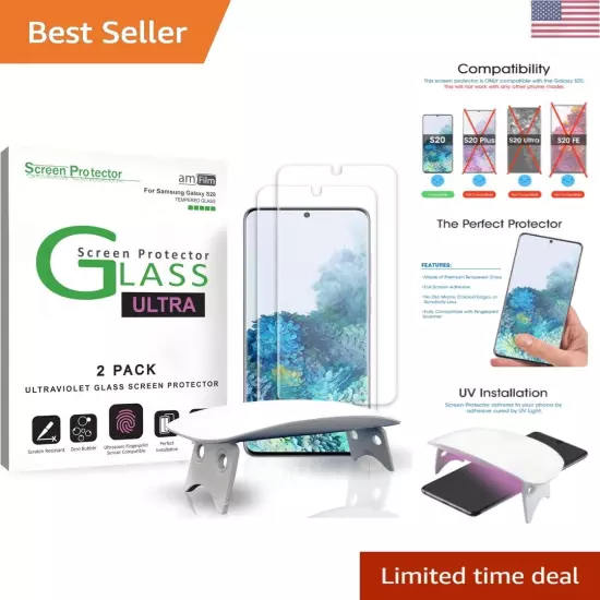 Ultra Glass Screen Protector for Galaxy S20, 2 Pack UV Gel Application, Tempe...