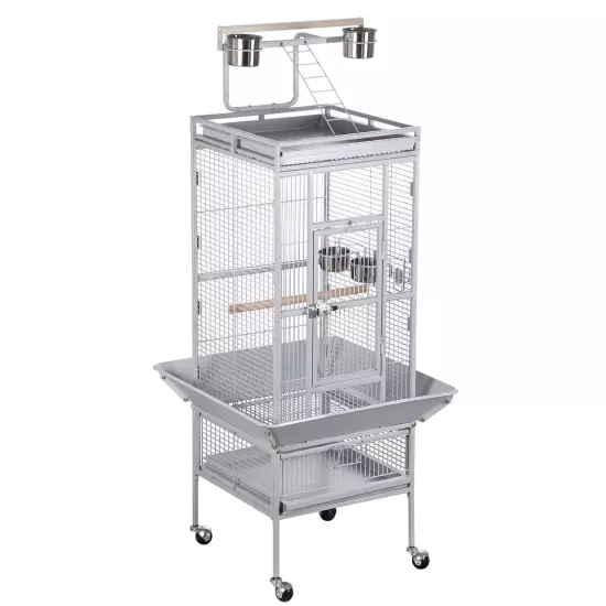 61 Inch 2in1 Large Bird Cage Playtop Parrot Finch Cage with Rolling Stand White