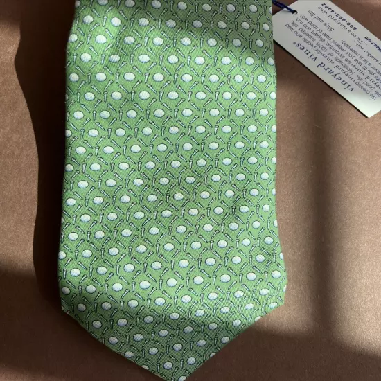 VINEYARD VINES Green Silk Tie with White Golf Balls NWT