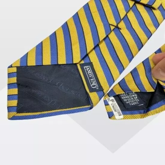 Lands' End Yellow Blue Regimental Striped Repp Silk Tie 3.2" x 59"