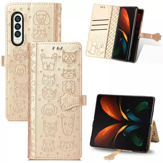 For samsung galaxy z fold 3/4/5/6 Cute PU Leather Flip Phone Case Kickstand NEW