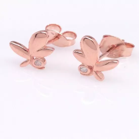 Cz Leaf Vine Stud Earrings 925 Sterling Silver Tiny Studs Womens 8.5mm Rose Gold