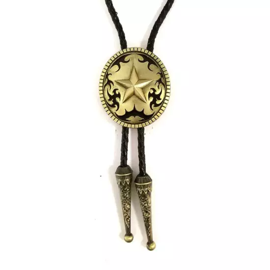 Vintage Bolo Tie Western Cowboy Texas Ranger Star Mens Wedding Necklace Alloy