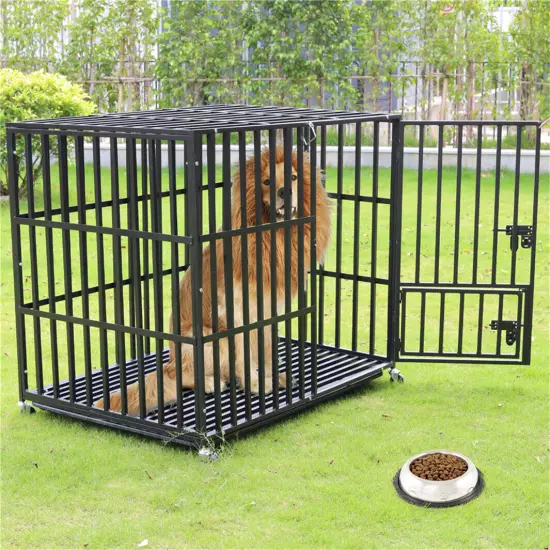 2 Tier Stackable Dog Cage Crate Thick Wire Bar Dog Kennel Portable Feeding Door 