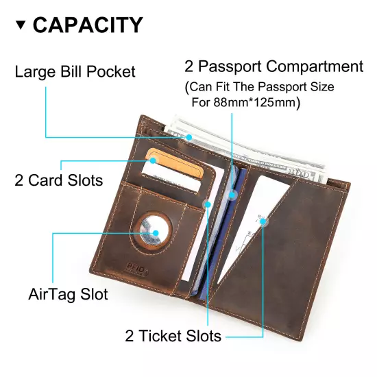 Customised Leather RFID 2 Passport Holder Cover Wallet AirTag Banknote Card Slot