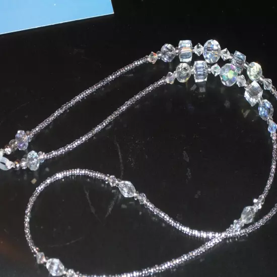 Eyeglass Chain Clear Crystal Faceted Glass Delicate Handmade 28 inches