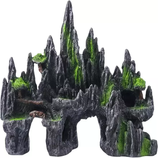 Mountain View Aquarium Ornament with Tree House Cave Bridge Resin