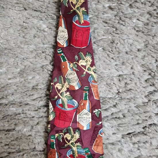 Vintage Tabasco Hot Sauce Bloody Mary Silk Tie Made in USA 