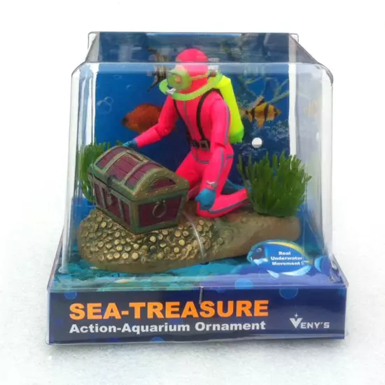 Frogman Treasure Diver Decor Air Driven Aquarium Ornament Fish Tank Decoration