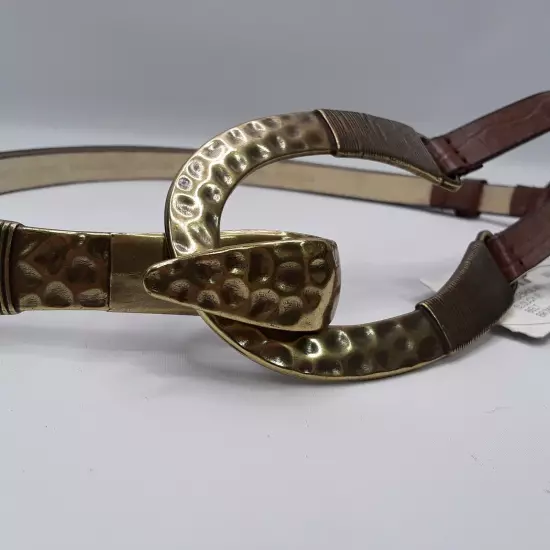 Chicos Horse Shoe Interlock Womens Leather Belt M/L Brown Gold