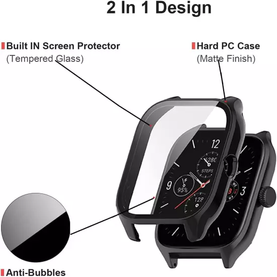 Compatible for Amazfit GTS 4 Case with Built-In Tempered Glass Screen Protector,