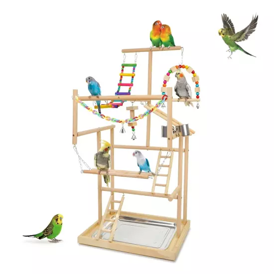 HPWAHOMEPART Bird Playstand Parrot Playground Wood Play Stand Gym Perch 4 Lad...