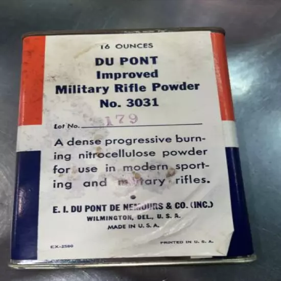 Vintage Dupont "EMPTY" Tin Can Military Rifle Powder Can #3031 Vintage