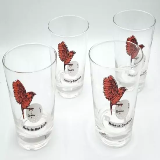 Vintage Set of 4 Spalding Hole In One Club Red Birdie Golf Dot Tumbler Glasses