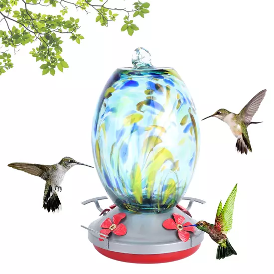 Q2)Hummingbirds Water Feeder Colorful Painting Glass Bird Feeding Tool For