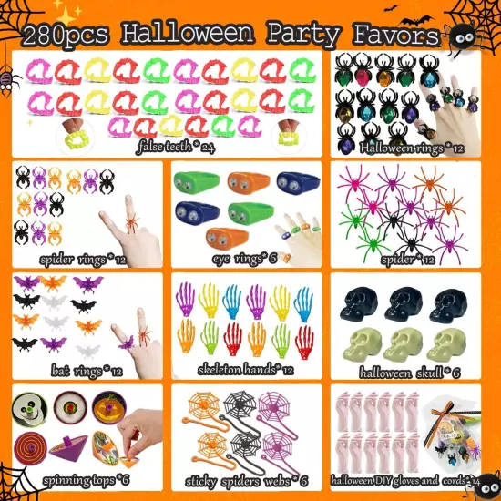 280Pcs Halloween Party Favors, 12 Pack Gloves Stuffed Toys Bulk Assortment... 