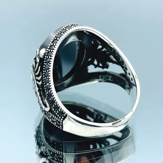 Scorpion Detailed Black Zircon Gemstone 925 Sterling Silver Men's Ring, All Size