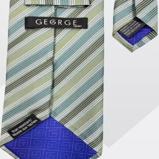 George Green Teal Regimental Striped Repp Silk Tie 3.8" x 59"