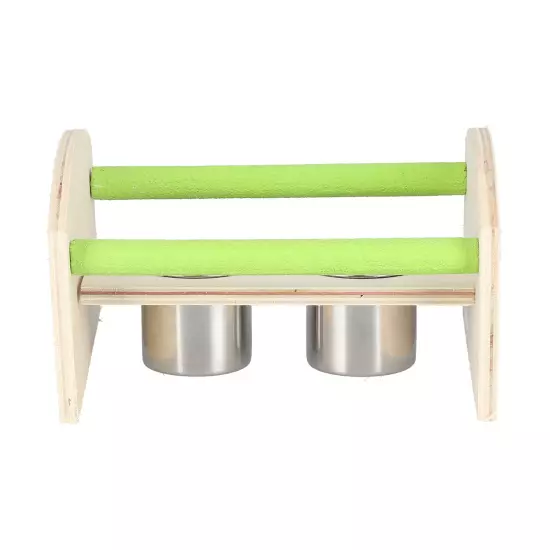  Wood Stand With 2 Stainless Steel Feeding Cup Playstand Training