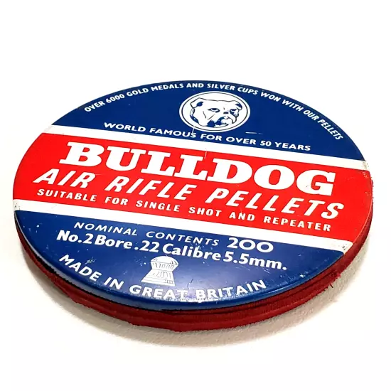 NOS Vintage Sealed Tin Bulldog Air Rifle Pellets 200 No.2 Bore .22 Great Britain