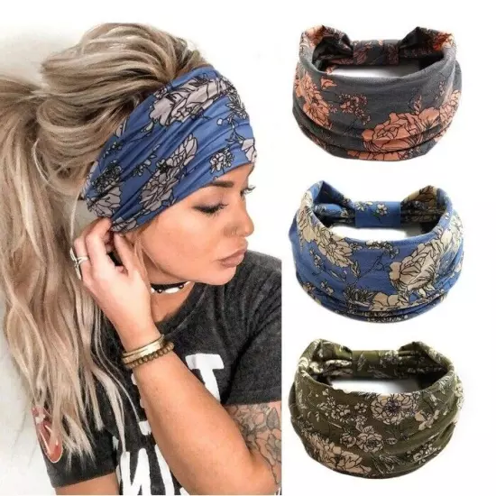 BOHO Wide Women Stretch Headband Turban Sport Yoga Knotted Hair Band Head Wrap N