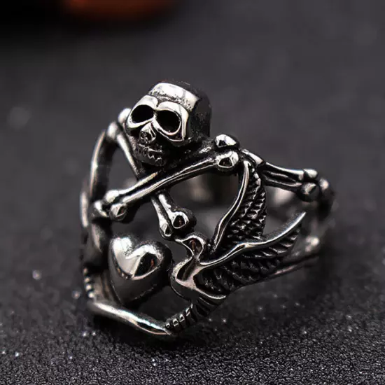 NO WAR Dove Love Heart Peace Skull Ring Stainless Steel Antiwar Gothic Punk Ring