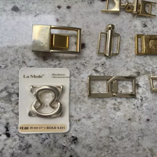 Assorted Gold Tone Interlocking Womens Belt Buckles Two-piece Lot of 9