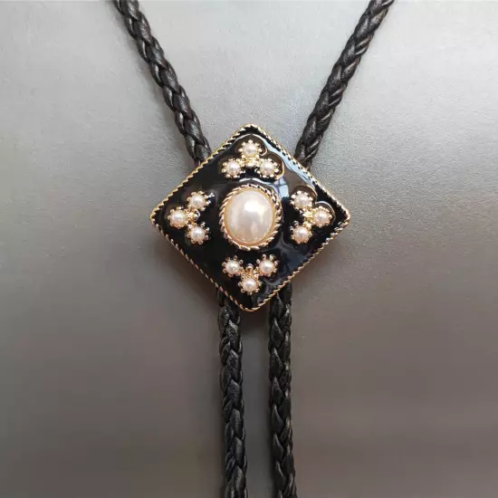 Pearl Cross Bola Bolo Tie Wedding Necklace for Men Women - Western Necktie