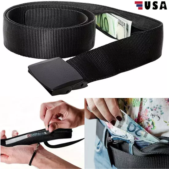 Travel Security Belt Hidden Money Pouch Wallet Pocket Waist Belt Safe Non-Metal