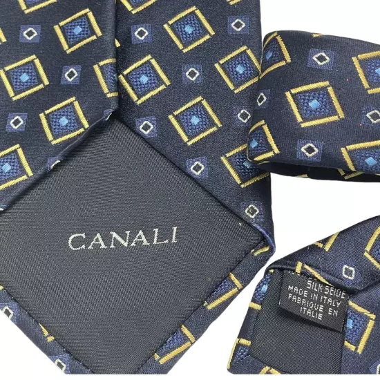 CANALI Blue Gold Geometric Silk Tie ITALY 60.5"/ 4"