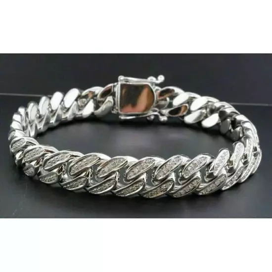 8Ct Round Cut Lab Created Diamond Men's Cuban Link Chain 8" Bracelet 925 Silver