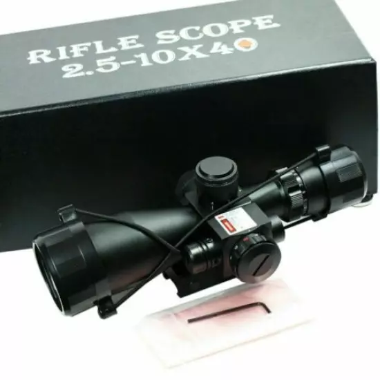 2.5-10x40 Tactical Rifle Scope Mil-dot Dual illuminated w/ Red Laser & Mount