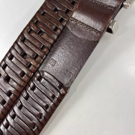 Laced Brown Leather Dress Belt - Made in Italy - Men's Size 36