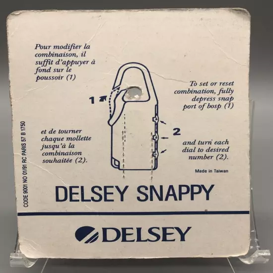 New Delsey Travel Necessities Snappy Snap-On Combination Lock 3 Digit Spinners