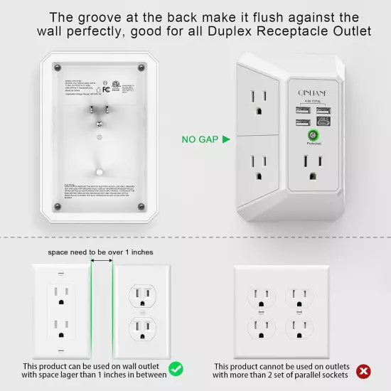 Wall Charger, Surge Protector, QINLIANF 5 Outlet Extender with 4 USB Charging