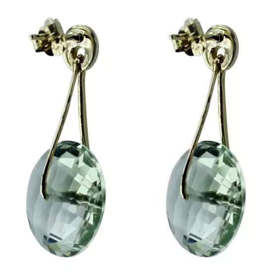 Birthday Gift For Her Green Amethyst Drop/Dangle Earrings 18k Yellow Gold