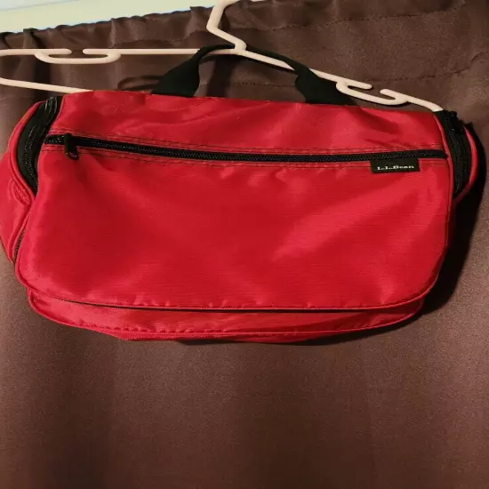 LL Bean Travel Toiletry Bag Personal Organizer Hanging Red Nylon 10"x9""