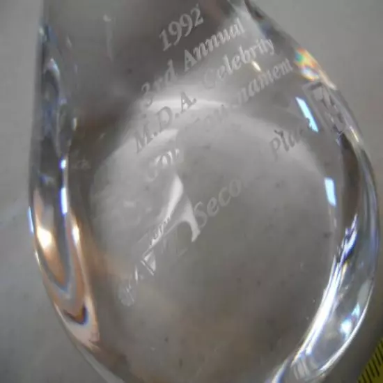 RARE 7 ELEVEN UTAH JAZZ 1992 MDA CELEBRITY CRYSTAL GOLF 2ND PLACE AWARD ENGRAVED