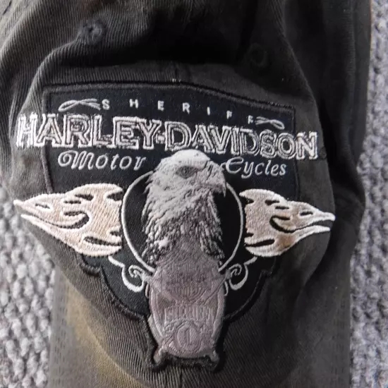 Harley Davidson Hat Cap black strapback sheriff vintage motorcycle eagle