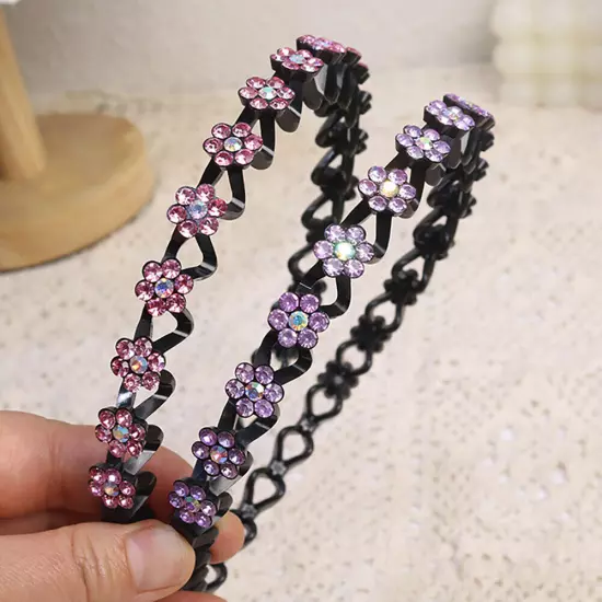 1pc Sparkly Rhinestone Headband Flower Crystal Hairband Women Non-slip Hair Hoop