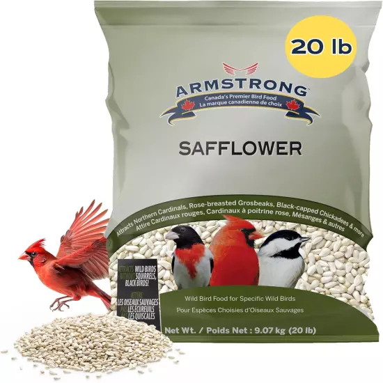 Wild Bird Food Safflower Bird Seed, 20 Pounds - for Northern Cardinal