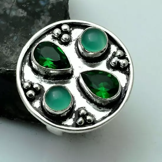 Green Onyx Green Quartz Gemstone Handmade Ring Jewelry US Size-7.25 AR 92025