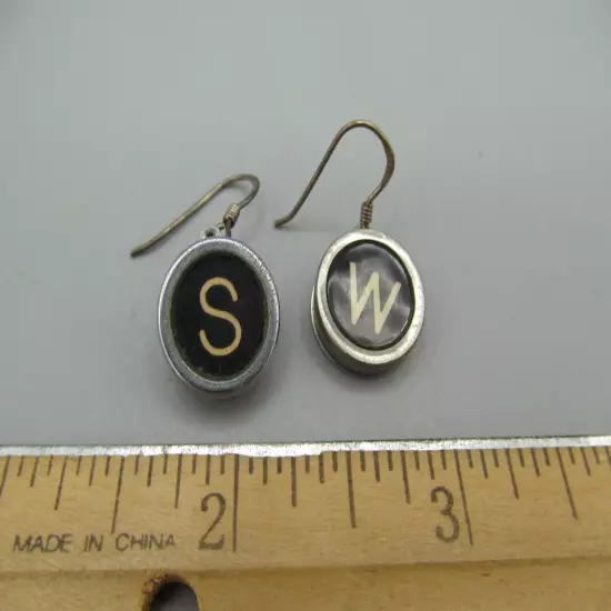 S and W Typewriter Letter Initial Earrings Sterling Silver Dangles